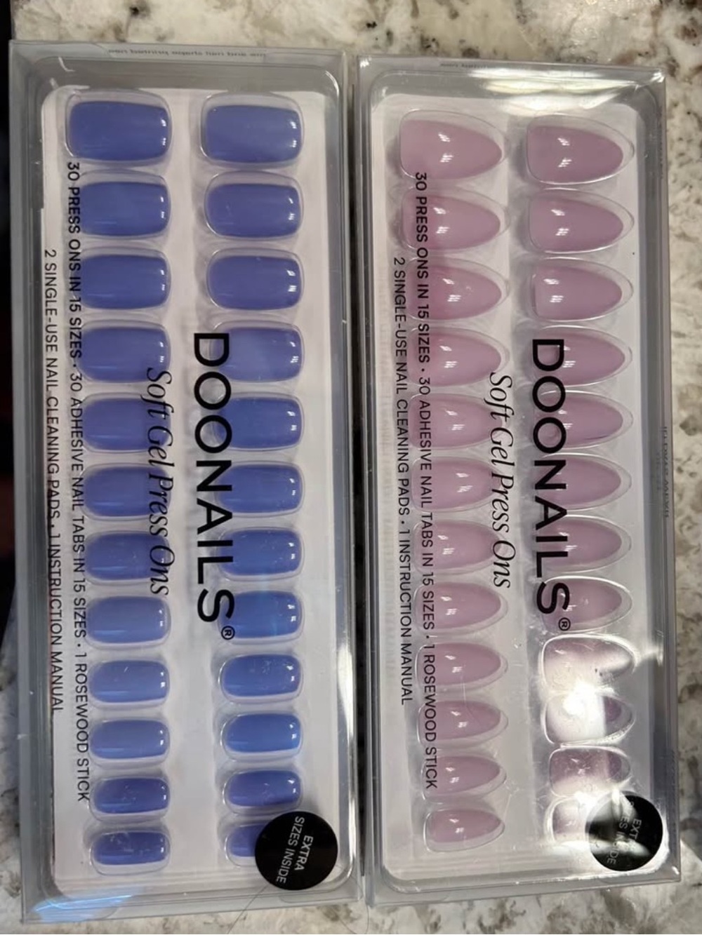 Soft Gel Press-On Nails — Periwinkle Blue ,Dusty Pink, red. All accesories incl